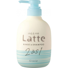  KRACIE Ma Me Latte 2 as 1 Rinse in Shampoo Бессульфатный шампунь-кондиционер с молочными протеинам и маслом ши, с освежающим ароматом апельсина и ромашки, помпа 490мл., фото 1 