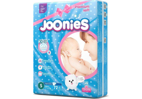  Подгузники Joonies Premium Soft, размер S, 3-7 кг, 72 шт, фото 1 