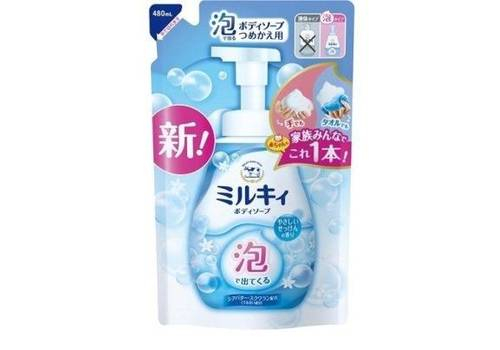  Мыло-пенка для тела Milky Foam Gentle Soap бархатное увлажняющее с нежным ароматом цветочного мыла Cow Brand мягкая упаковка 480мл, фото 1 