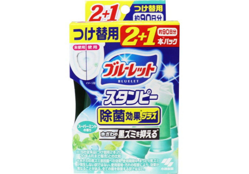  Дезодорирующий очиститель-цветок для туалетов с ароматом мяты Bluelet Stampy Super Mint, KOBAYASHI 28 г х 3 (запасной блок), фото 1 