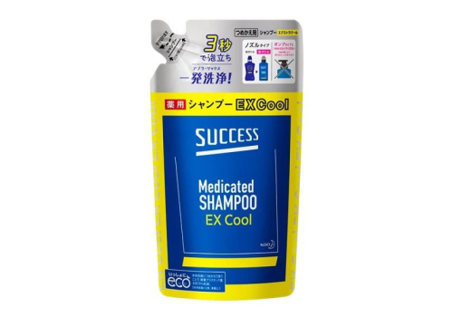  Лечебный шампунь для мужчин с охлаждающим эффектом Kao Success Extra Cool с ментолом и эвкалиптом, сменная упаковка 320 мл, фото 1 