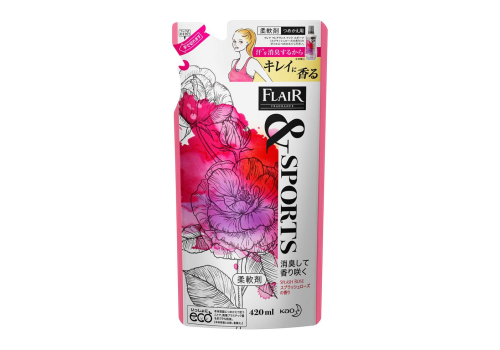  KAO Flair Fragrance&Sports Splash Rose Кондиционер для белья, с ароматом персика, личи и розы, мягкая упаковка, 420мл., фото 1 