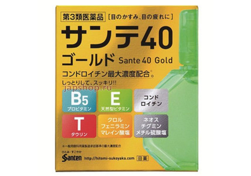  Santen 40 Gold - японские капли, витамины для глаз, с содержанием хондроитина, 12мл, фото 1 