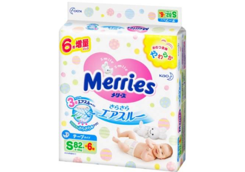  Подгузники Merries Japan размер S 4-8кг, 82+6шт., увеличенная упаковка, фото 1 
