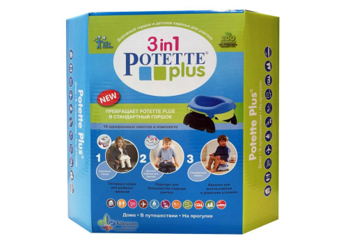  Набор Potette Plus 3 в 1: дорожный горшок, вкладка и 10 пакетов, цвет: салатовый, синий, фото 1 